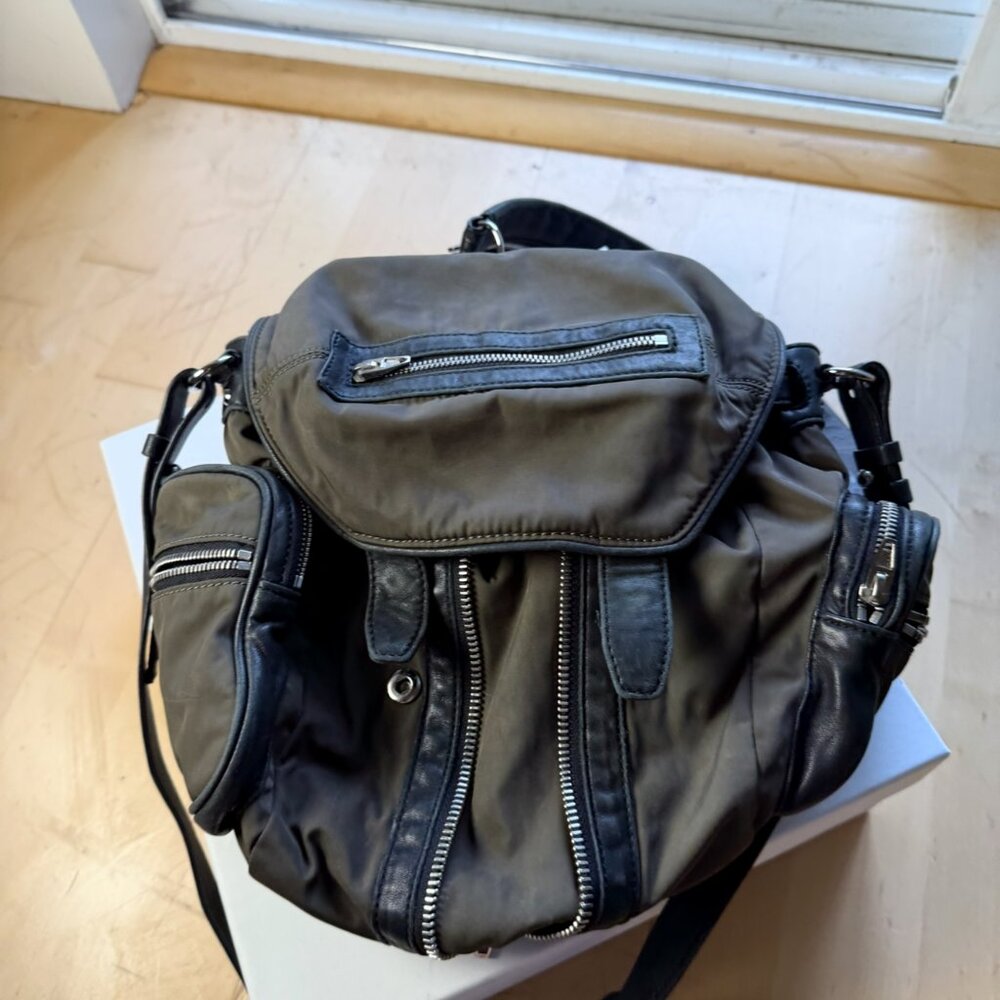 Alexander Wang 3-Way Marti Backpack – Olive Nylon with Black Leather Trim